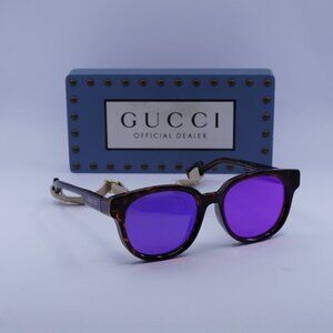 Gucci GG1237SA 004 Round Sunglasses – Havana/Violet Mirror